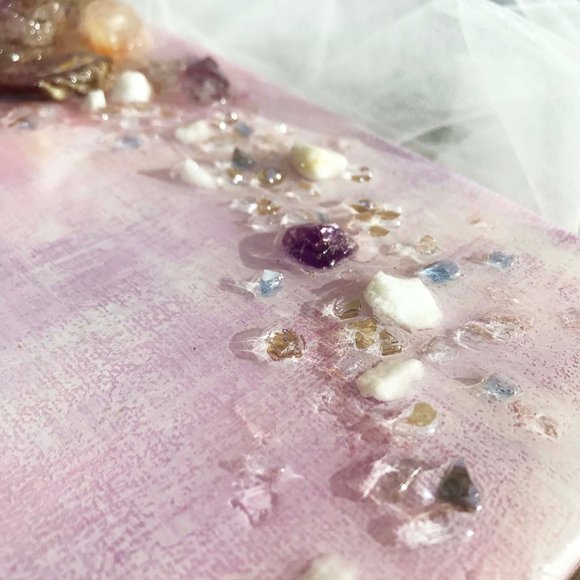 Abstract fluid acrylic wall art with gemstones - Picture 6 of 9